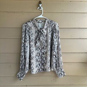Joie Snakeskin Long Sleeve Button Down Blouse - Size M - Office Career Modest